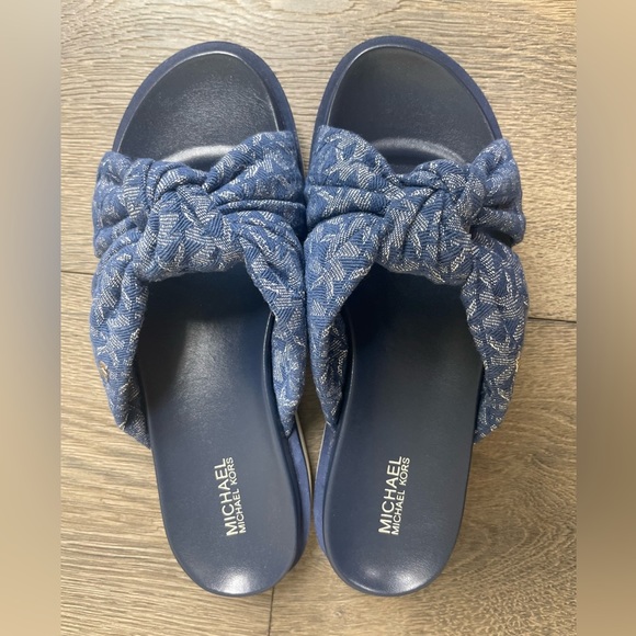 Michael Kors Womens Josie Knit Slip on Slide Sandals Blue 6 Medium (B M) - Picture 9 of 12